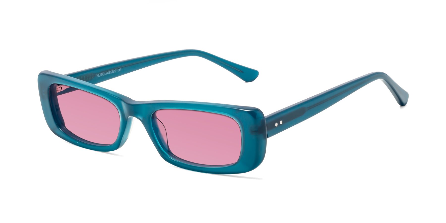 Angle of 1940s in Teal with Medium Wine Tinted Lenses