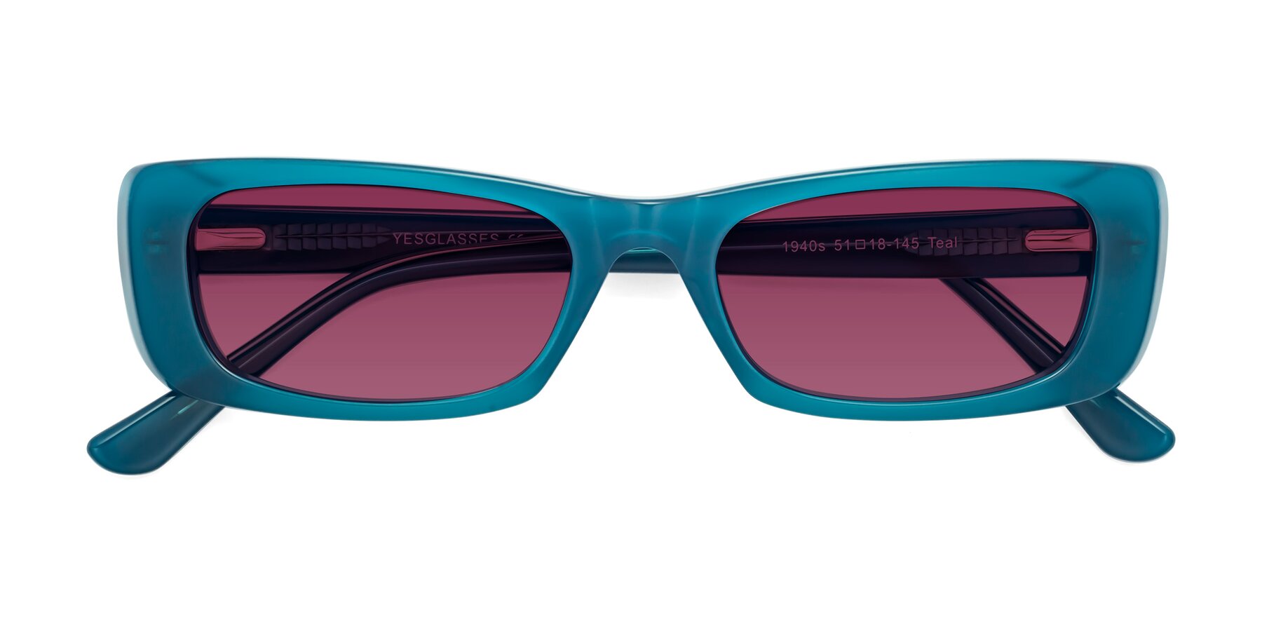 Folded Front of 1940s in Teal with Wine Tinted Lenses