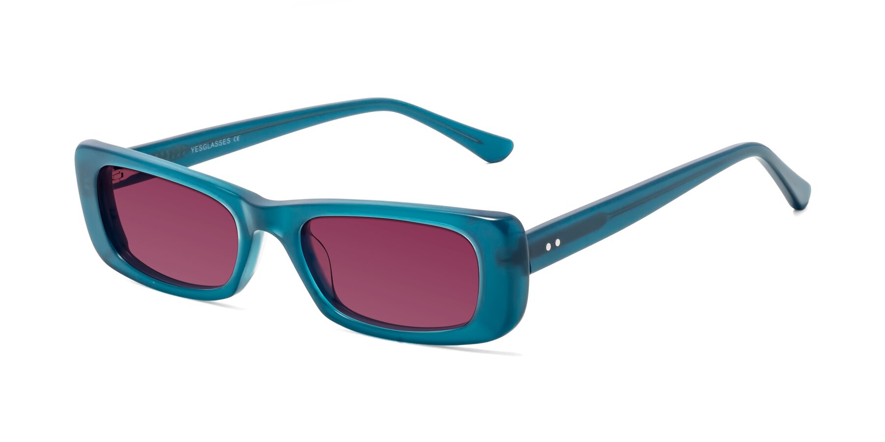 Angle of 1940s in Teal with Wine Tinted Lenses