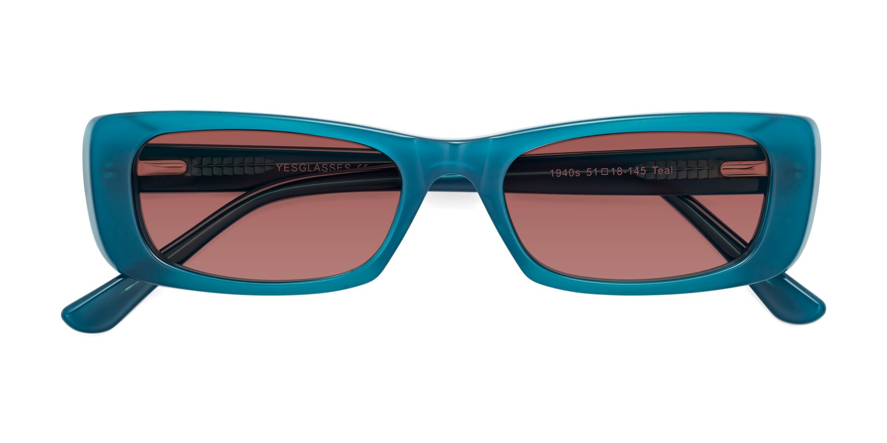 Folded Front of 1940s in Teal with Garnet Tinted Lenses