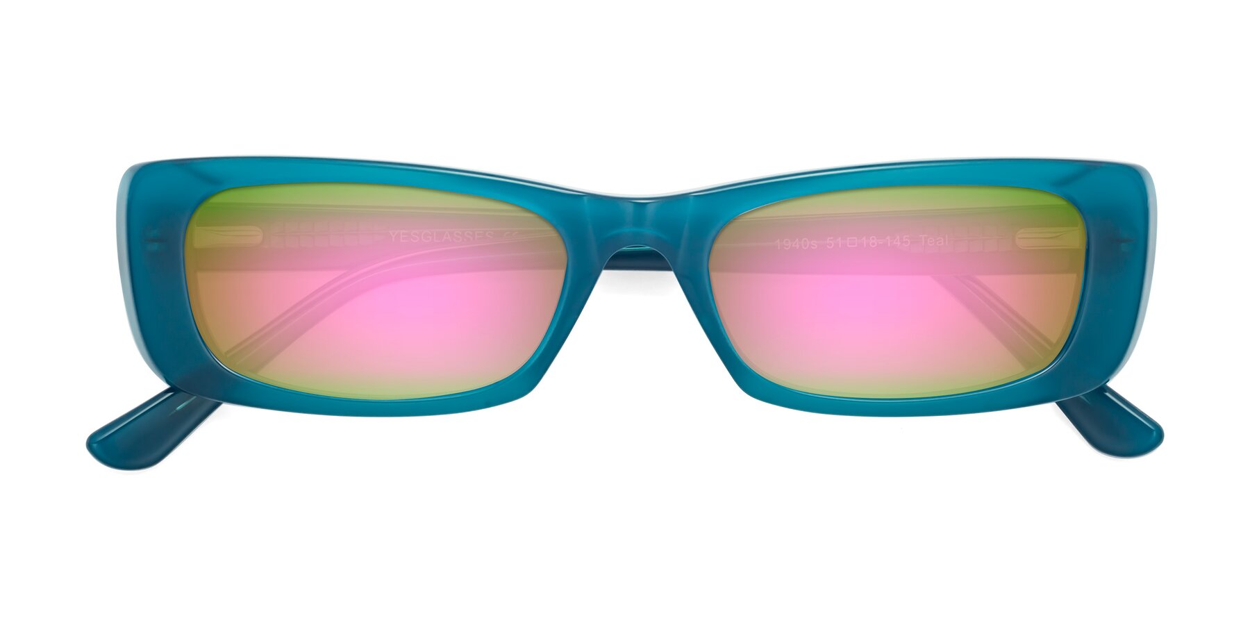 Folded Front of 1940s in Teal with Pink Mirrored Lenses