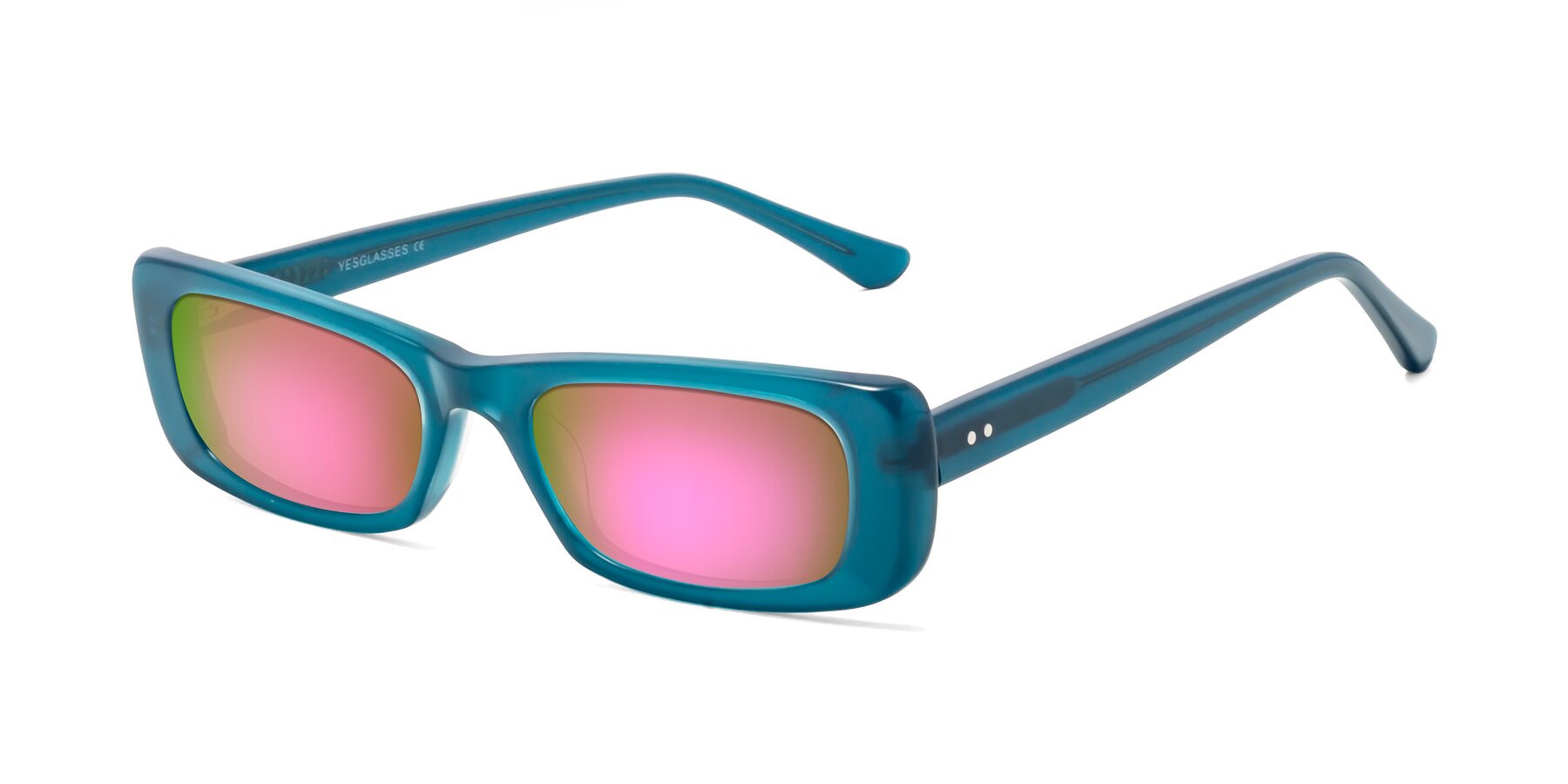 Angle of 1940s in Teal with Pink Mirrored Lenses