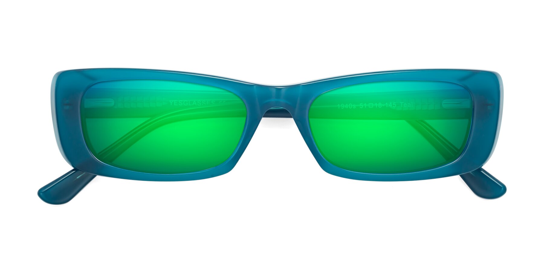 Folded Front of 1940s in Teal with Green Mirrored Lenses