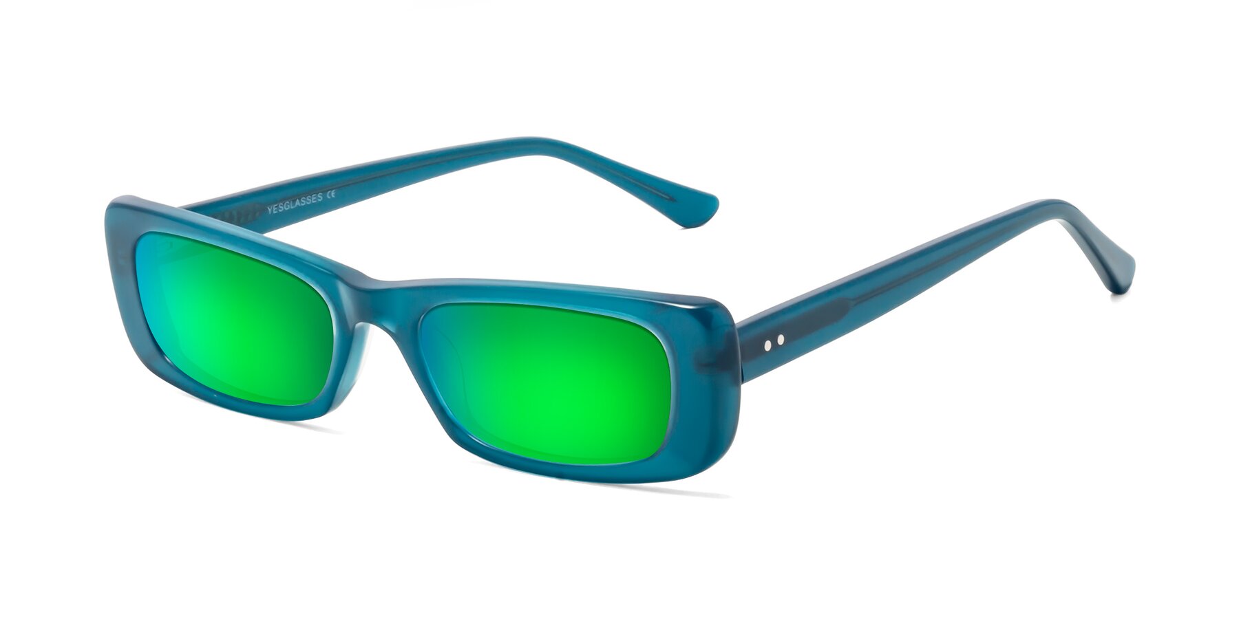 Angle of 1940s in Teal with Green Mirrored Lenses