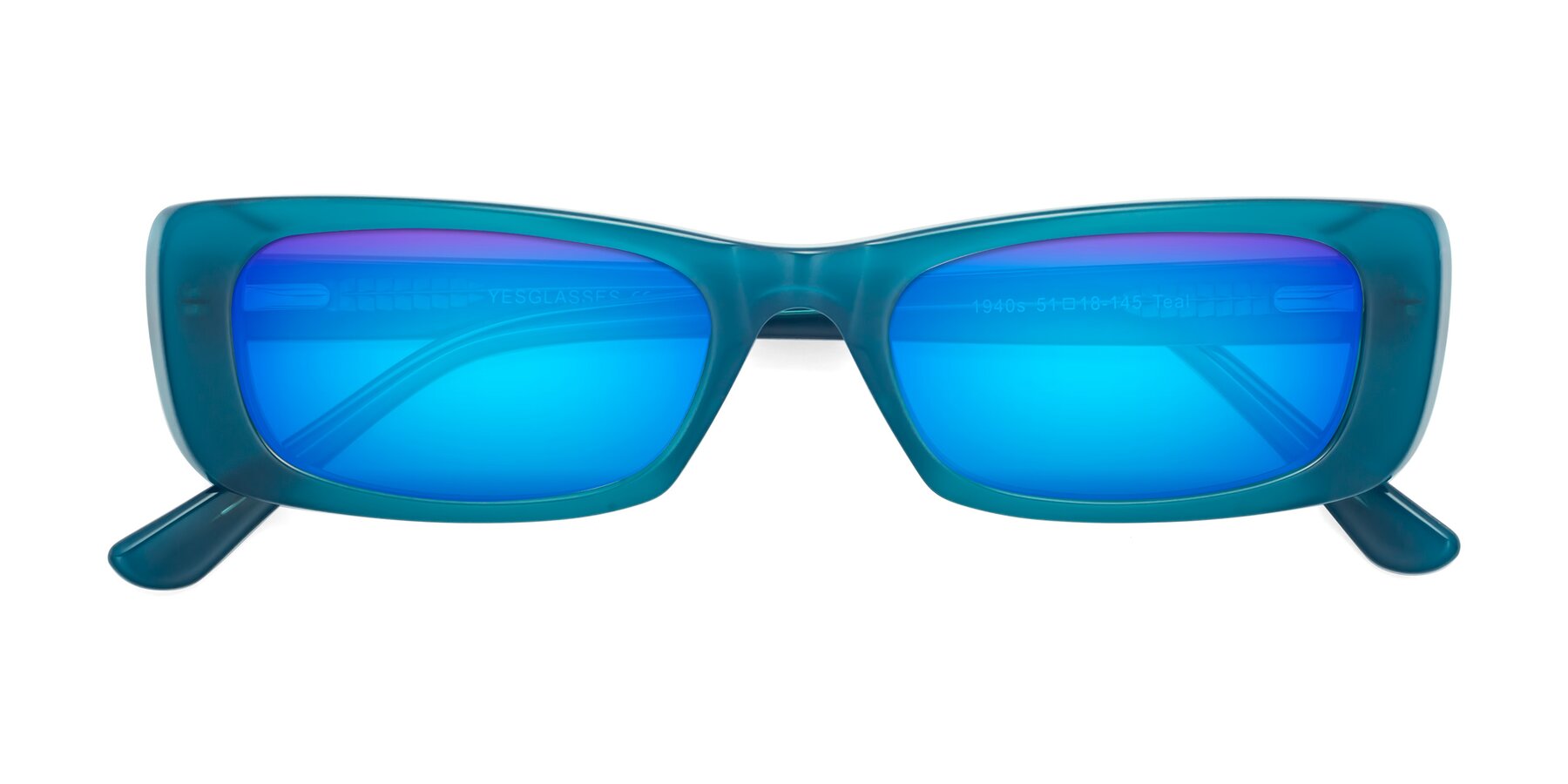 Folded Front of 1940s in Teal with Blue Mirrored Lenses