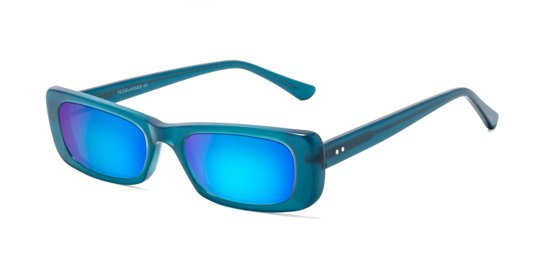 Angle of 1940s in Teal with Blue Mirrored Lenses