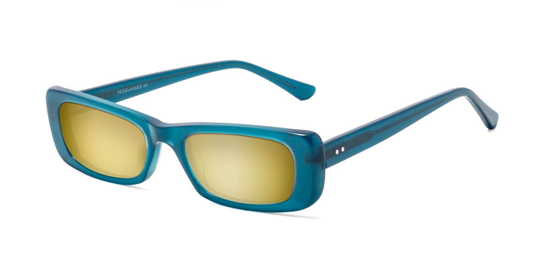Angle of 1940s in Teal with Gold Mirrored Lenses