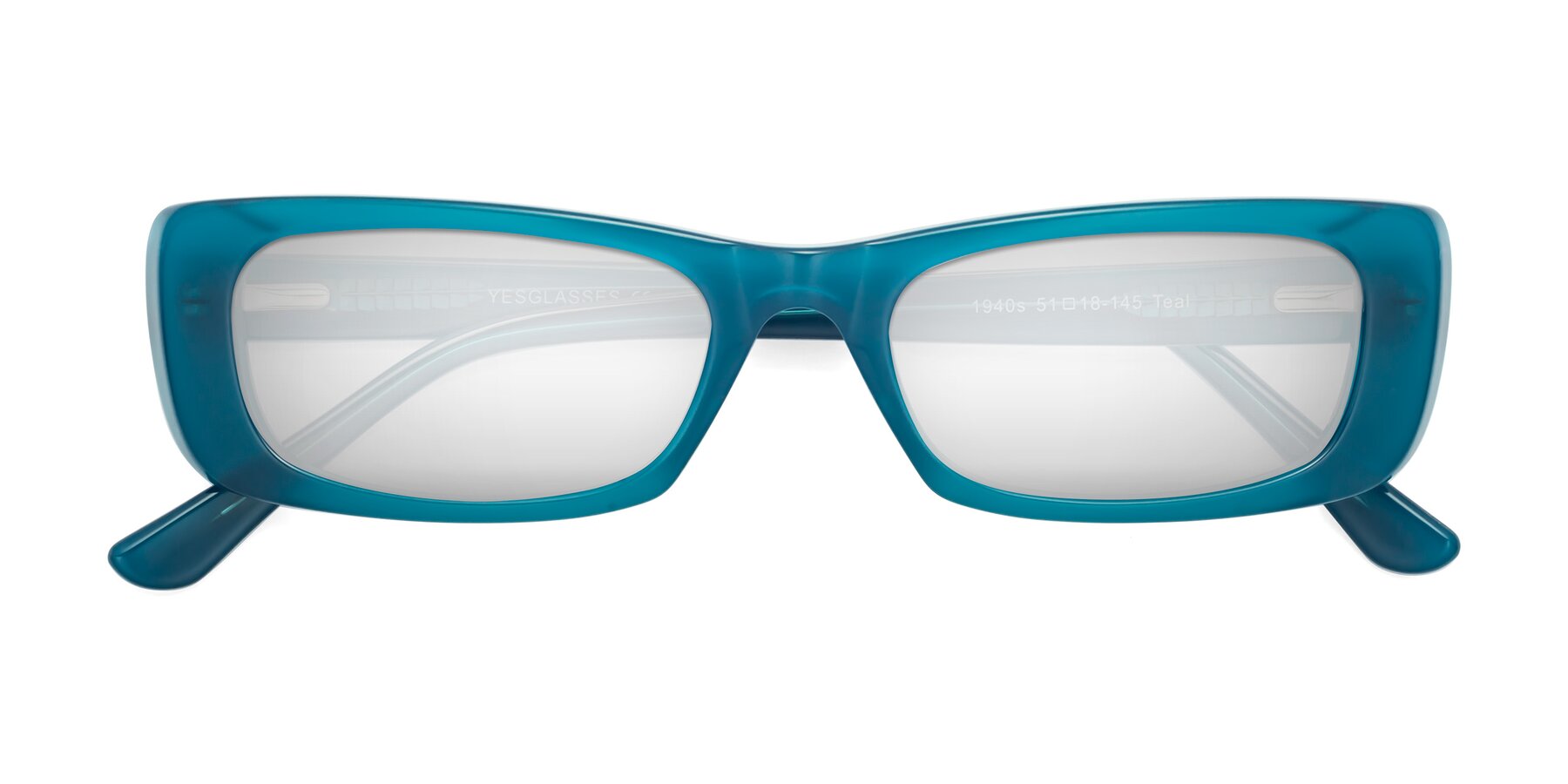 Folded Front of 1940s in Teal with Silver Mirrored Lenses