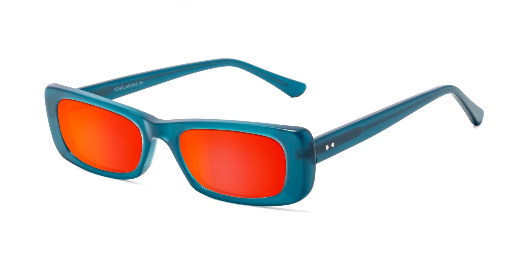 Angle of 1940s in Teal with Red Gold Mirrored Lenses