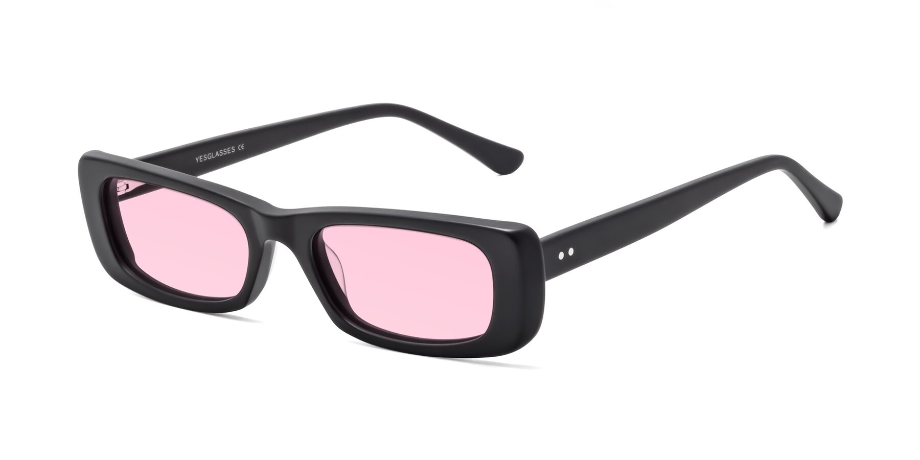 Angle of 1940s in Matte Black with Light Pink Tinted Lenses
