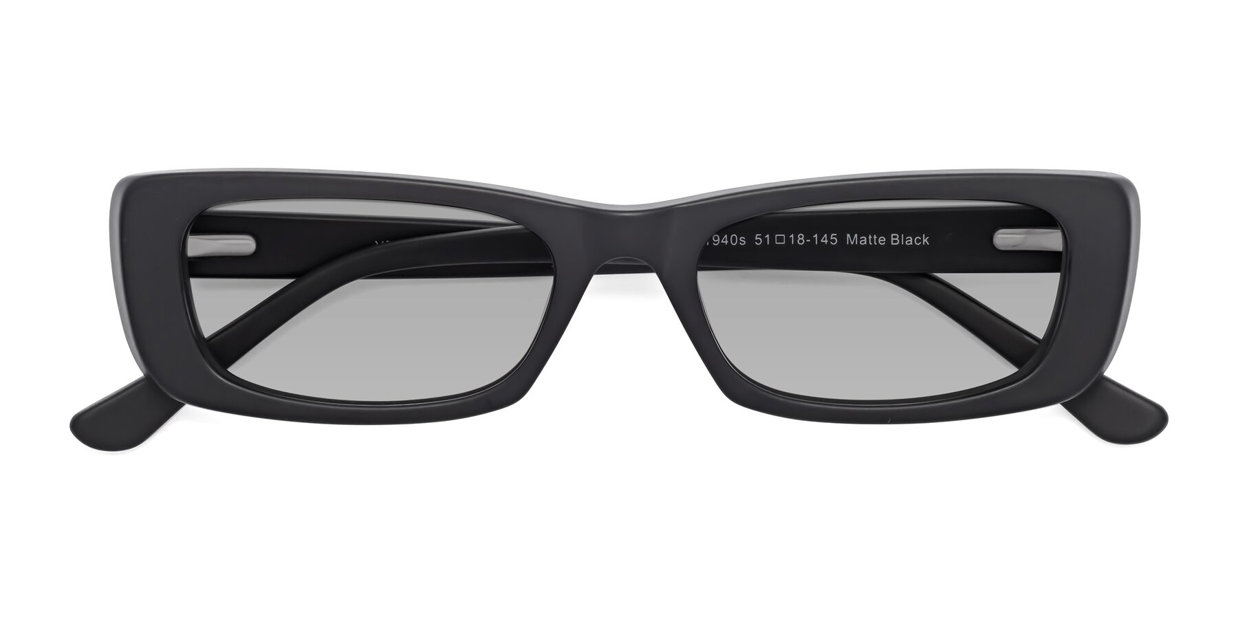 Folded Front of 1940s in Matte Black with Light Gray Tinted Lenses