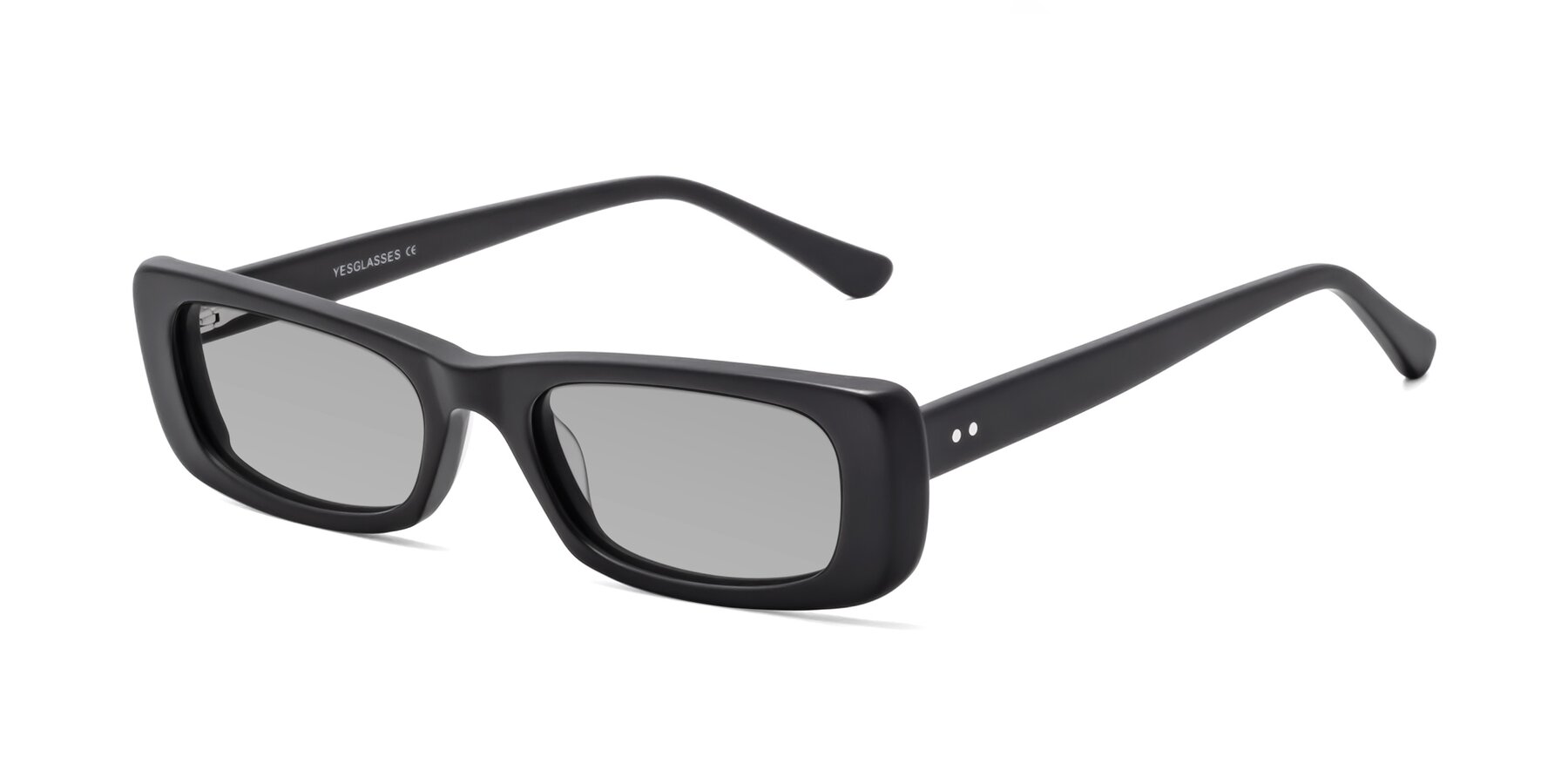 Angle of 1940s in Matte Black with Light Gray Tinted Lenses