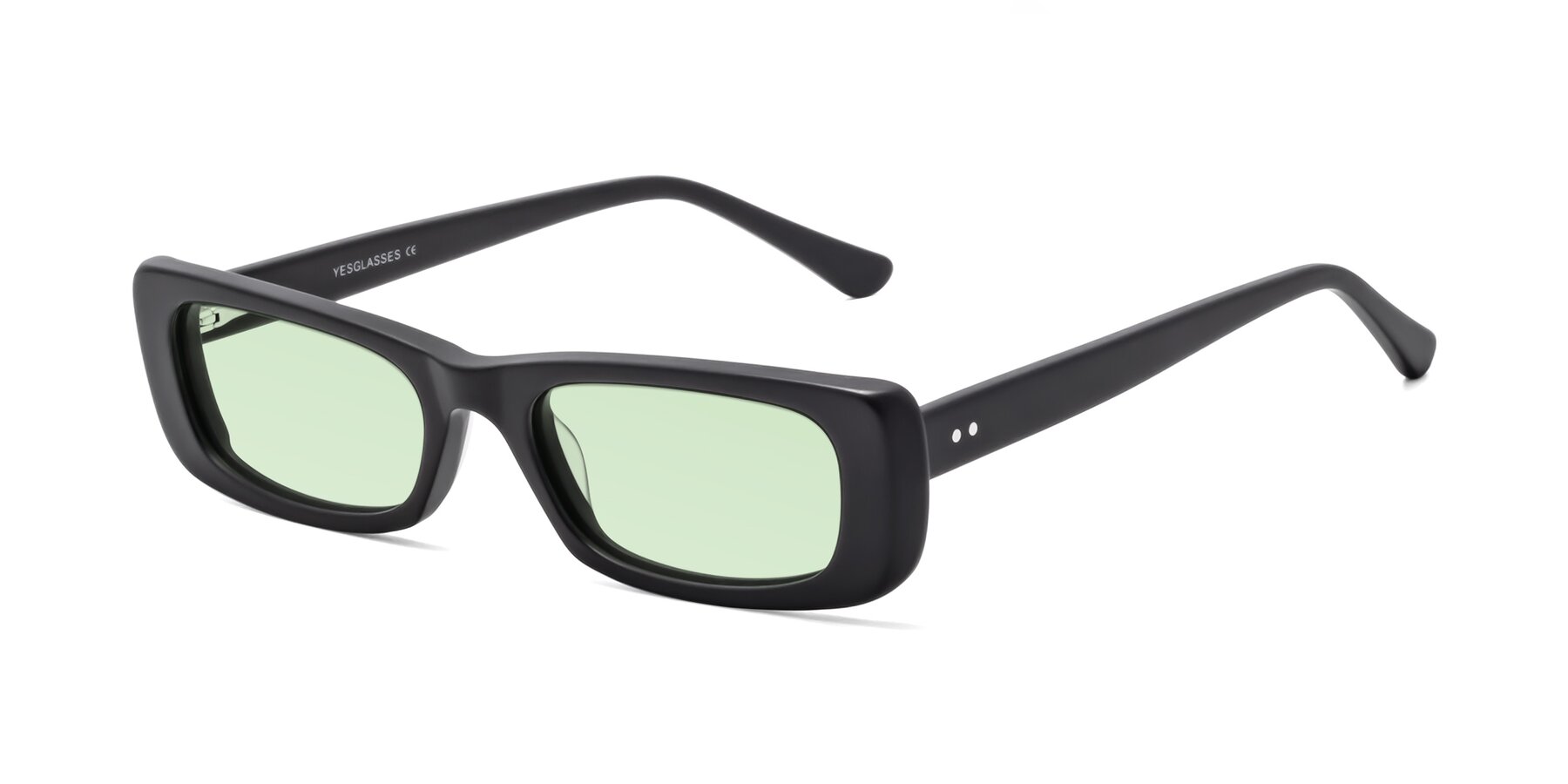 Angle of 1940s in Matte Black with Light Green Tinted Lenses