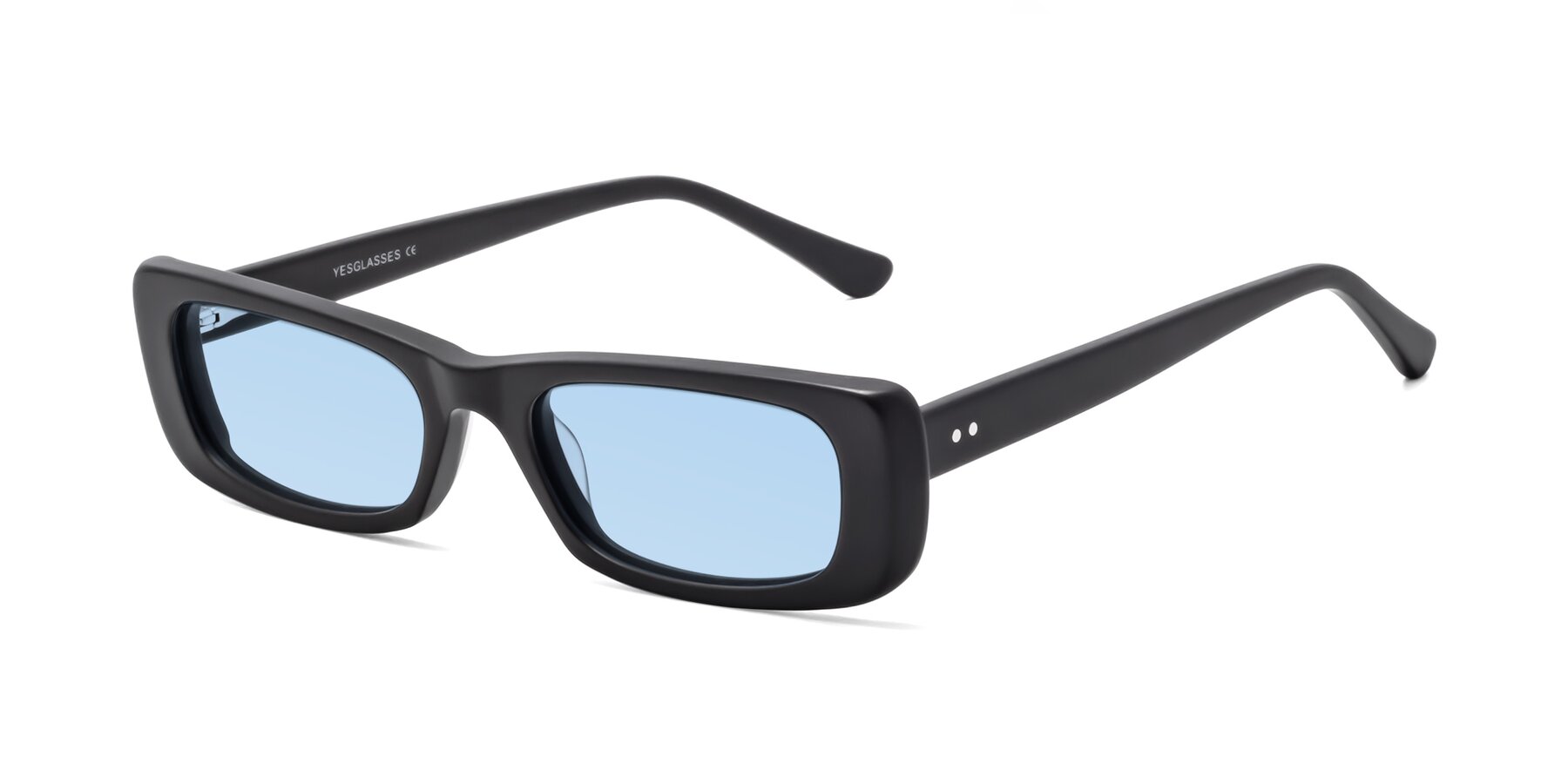 Angle of 1940s in Matte Black with Light Blue Tinted Lenses
