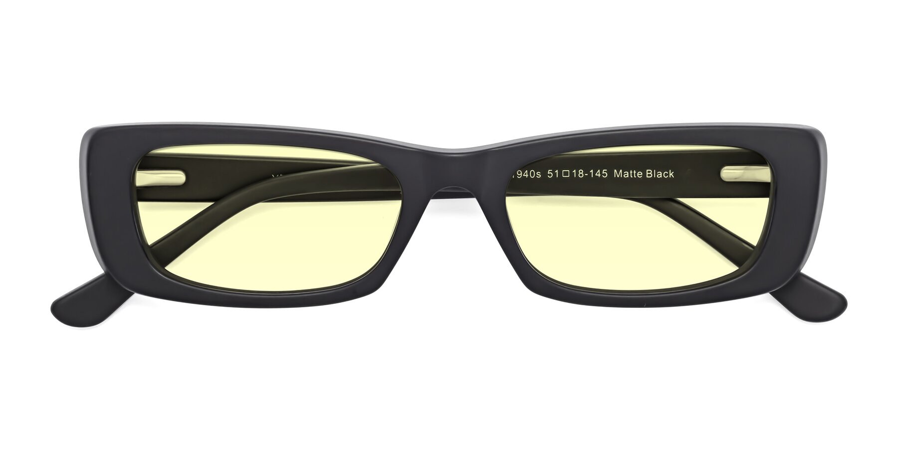 Folded Front of 1940s in Matte Black with Light Yellow Tinted Lenses