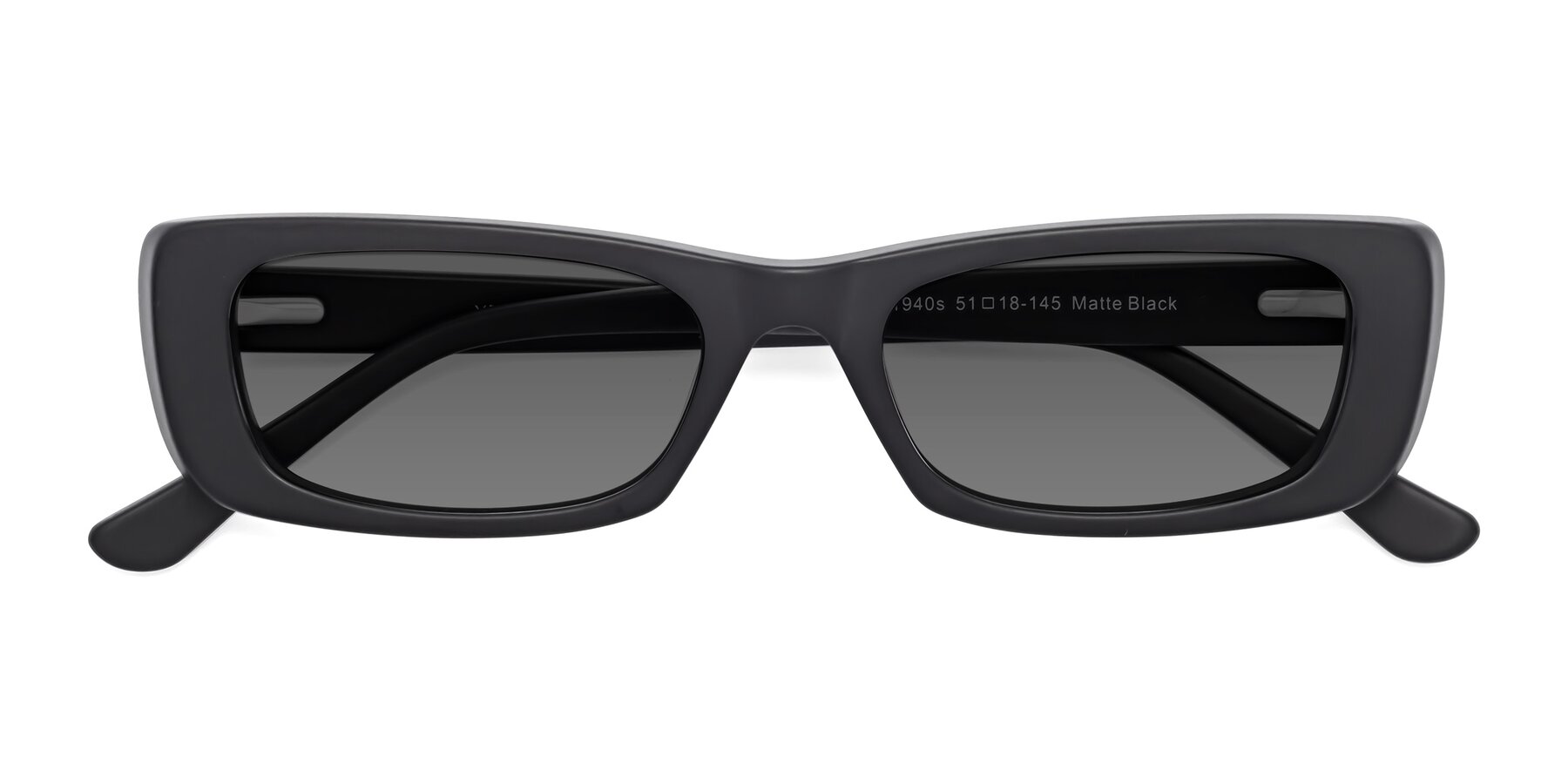 Folded Front of 1940s in Matte Black with Medium Gray Tinted Lenses
