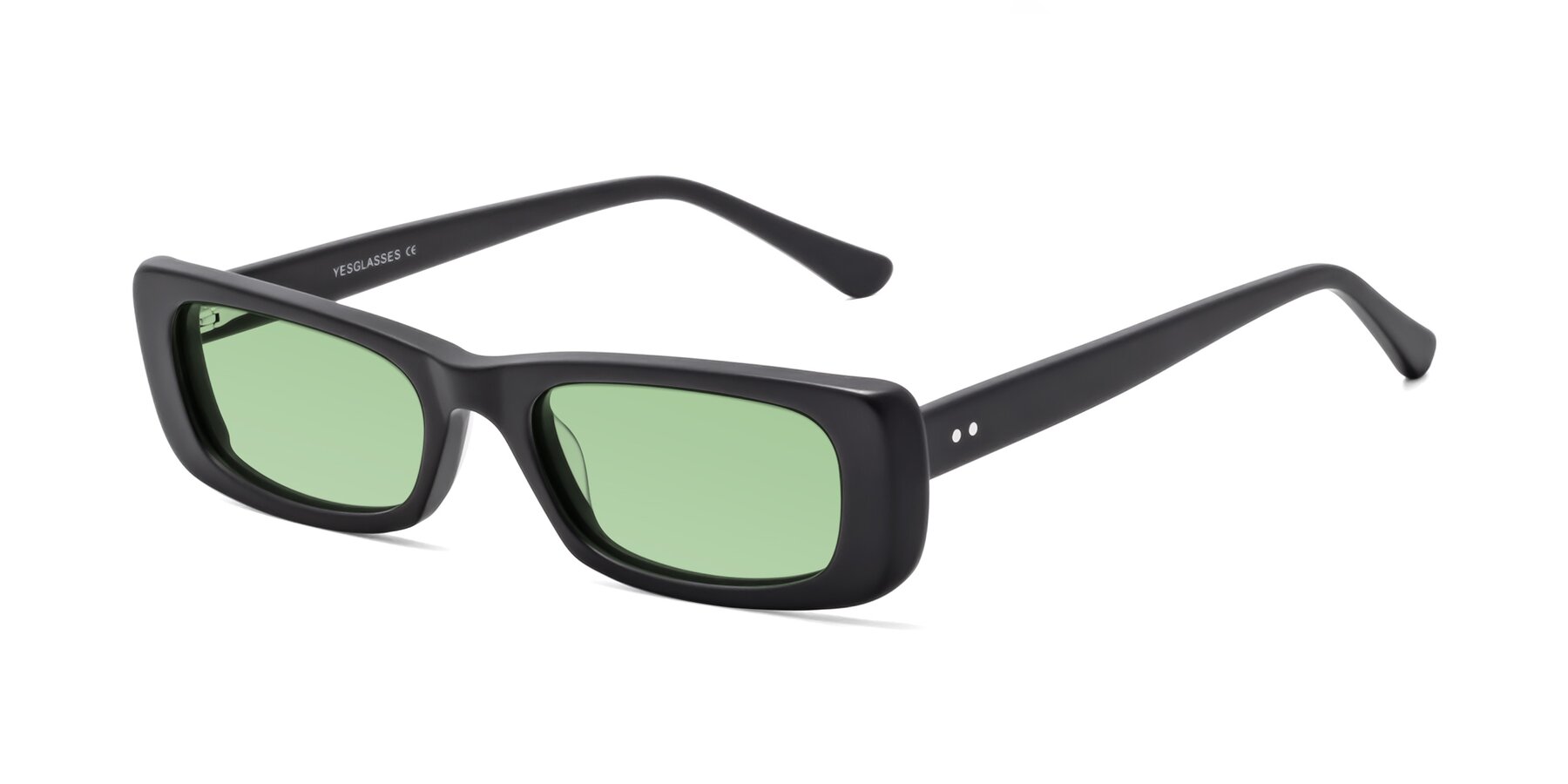 Angle of 1940s in Matte Black with Medium Green Tinted Lenses