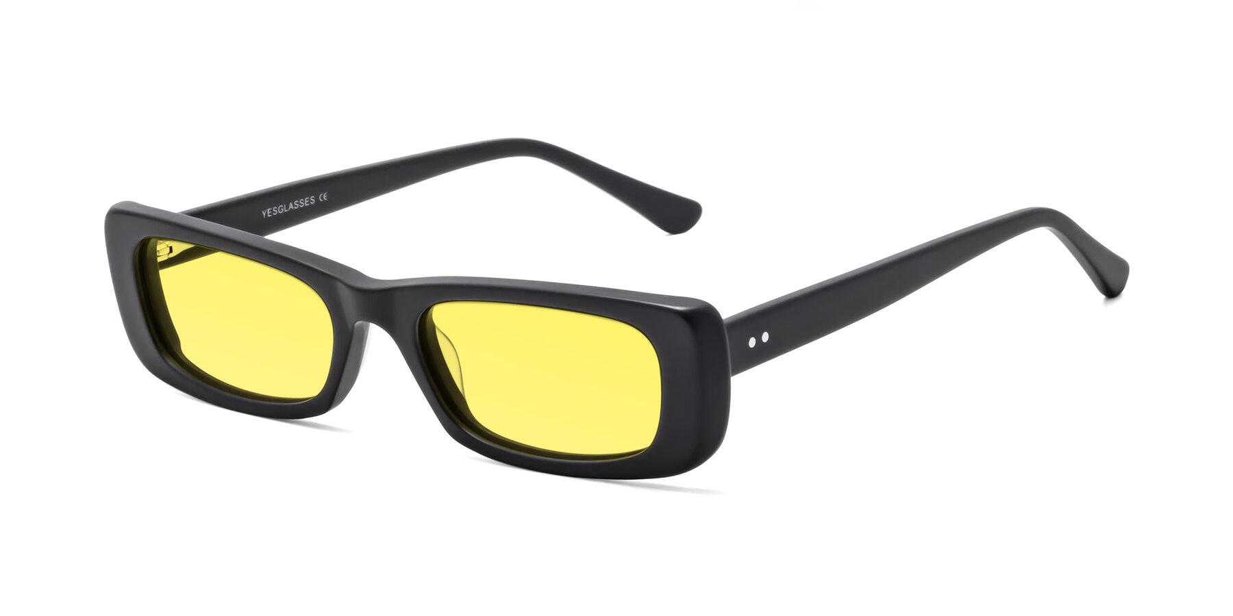 Angle of 1940s in Matte Black with Medium Yellow Tinted Lenses