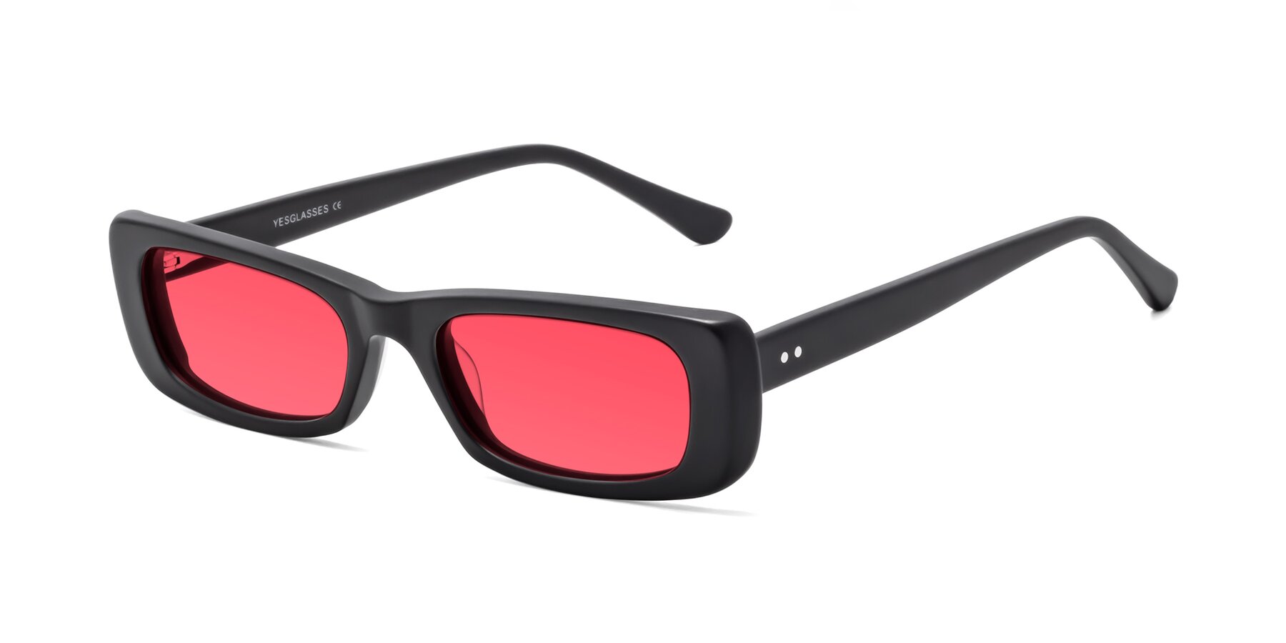 Angle of 1940s in Matte Black with Red Tinted Lenses