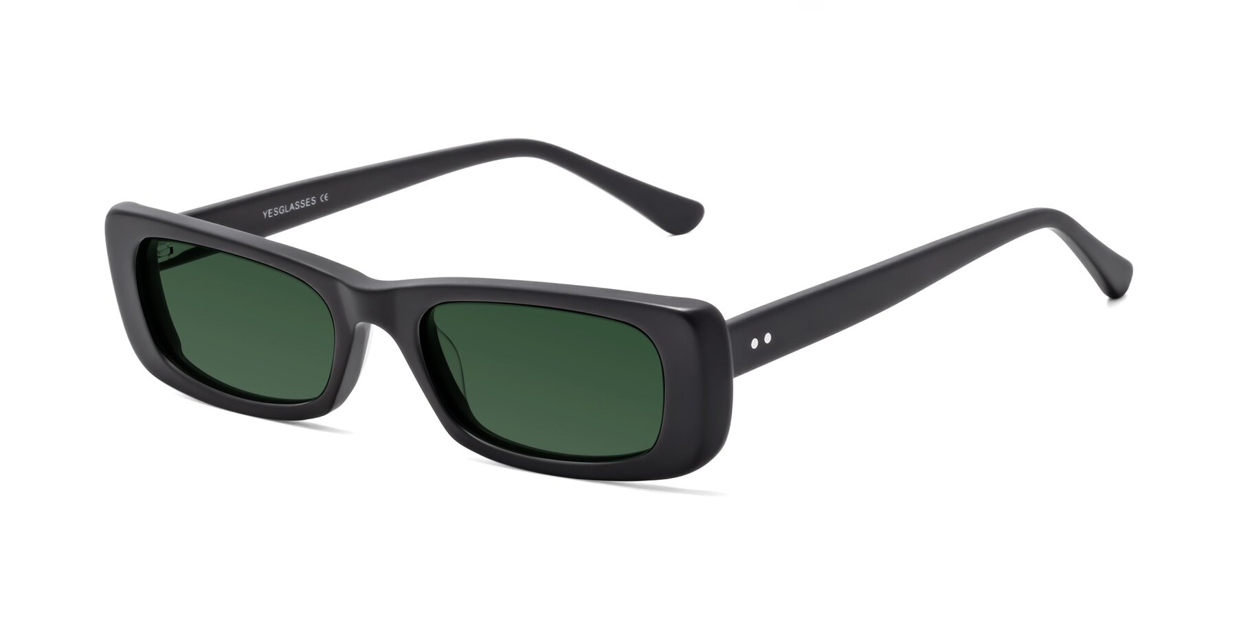 Angle of 1940s in Matte Black with Green Tinted Lenses