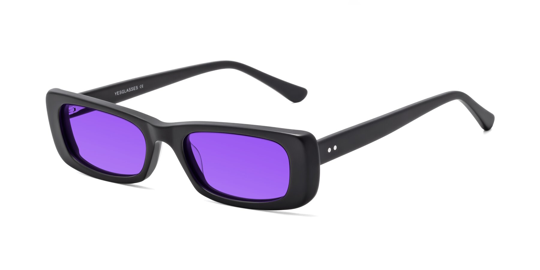 Angle of 1940s in Matte Black with Purple Tinted Lenses