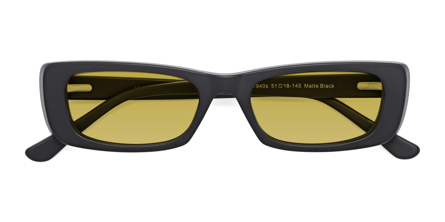 Folded Front of 1940s in Matte Black with Champagne Tinted Lenses