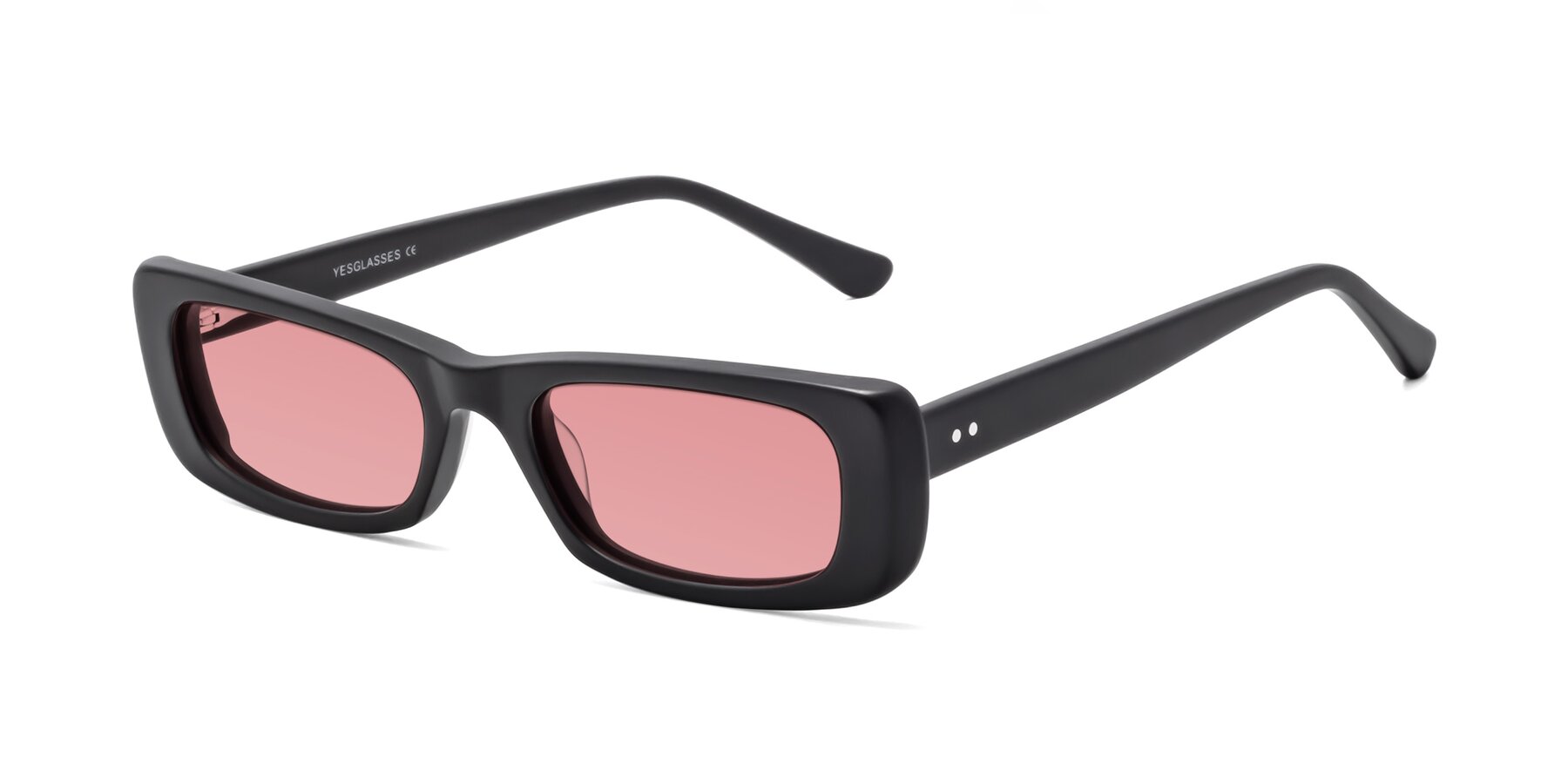 Angle of 1940s in Matte Black with Medium Garnet Tinted Lenses