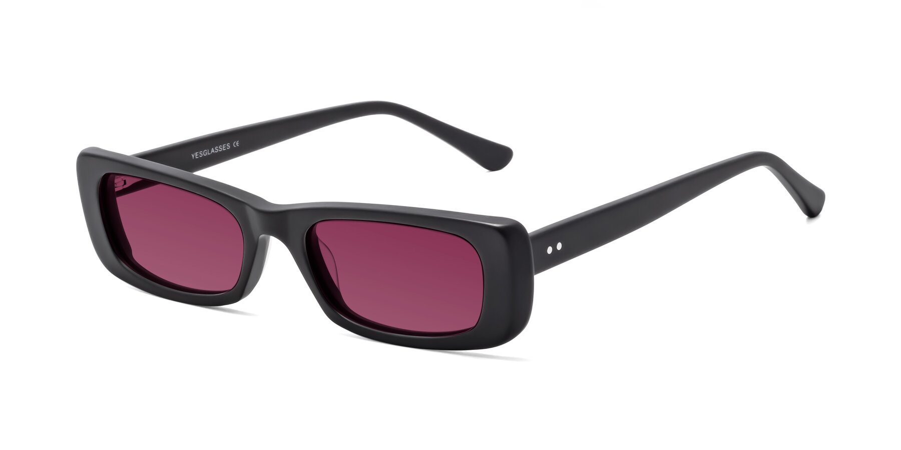 Angle of 1940s in Matte Black with Wine Tinted Lenses