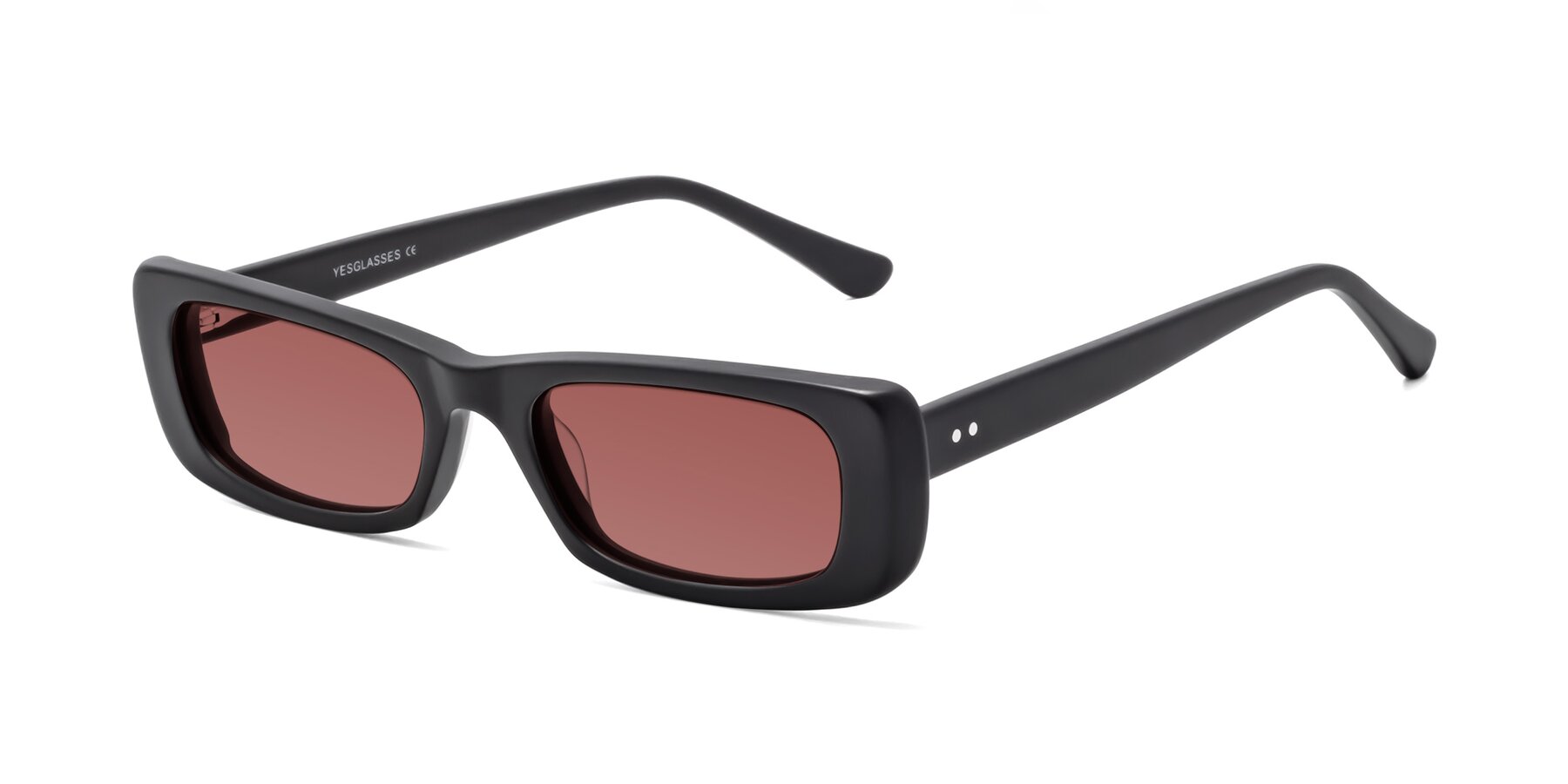 Angle of 1940s in Matte Black with Garnet Tinted Lenses