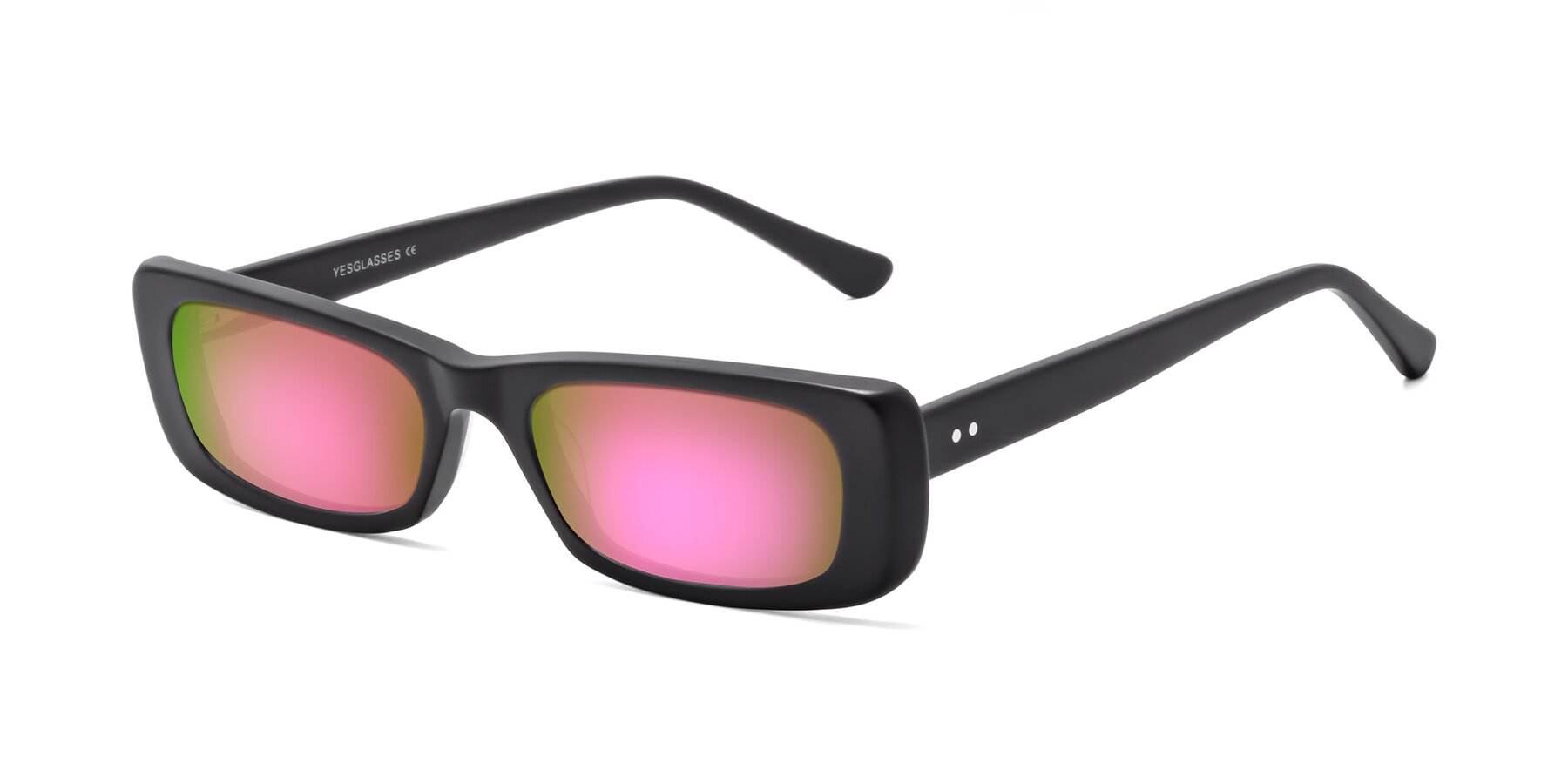 Angle of 1940s in Matte Black with Pink Mirrored Lenses