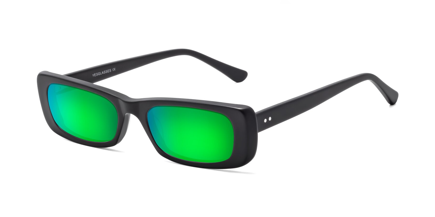 Angle of 1940s in Matte Black with Green Mirrored Lenses