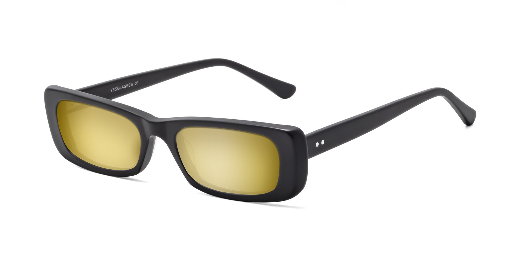 Angle of 1940s in Matte Black with Gold Mirrored Lenses