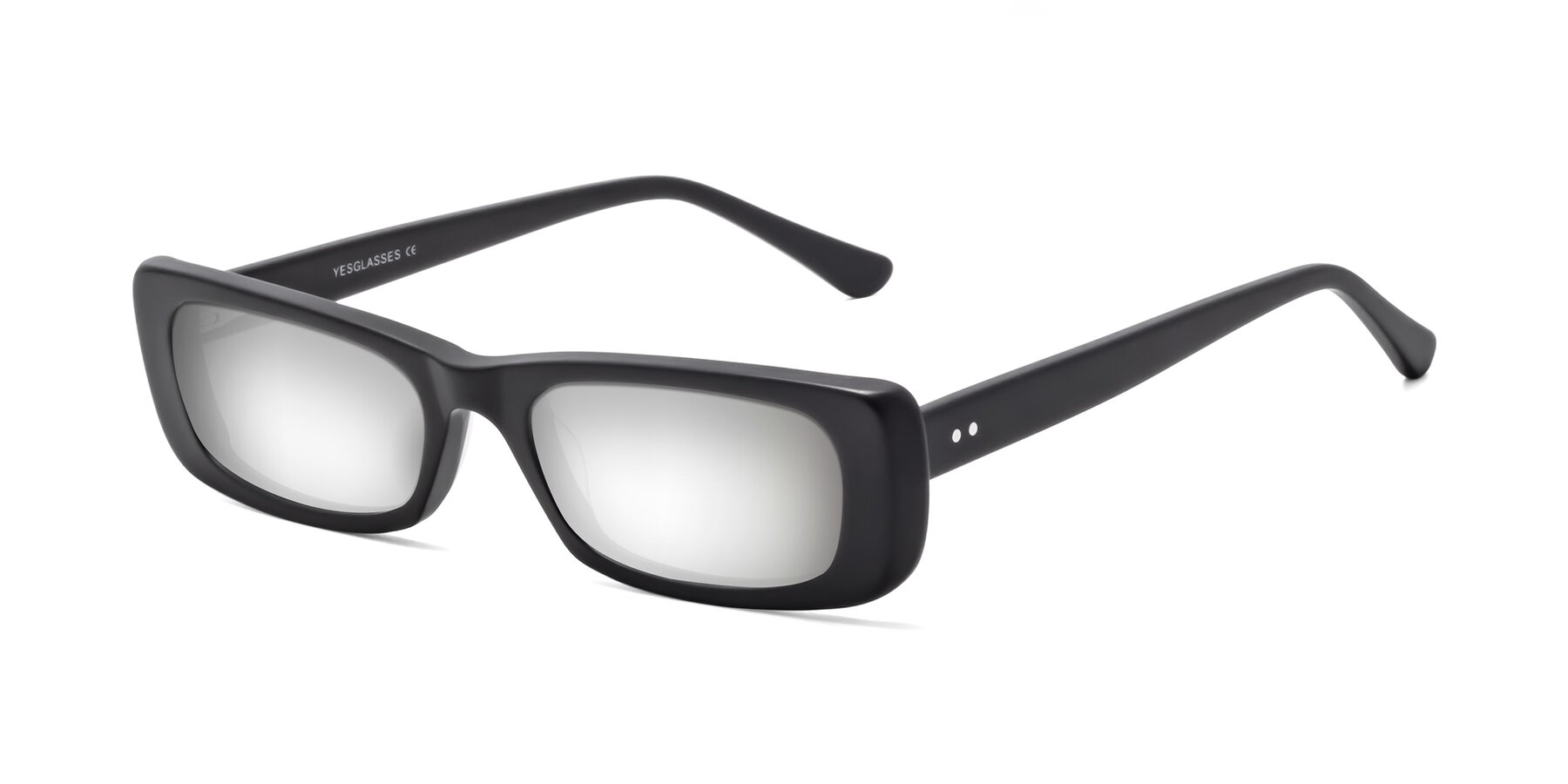 Angle of 1940s in Matte Black with Silver Mirrored Lenses