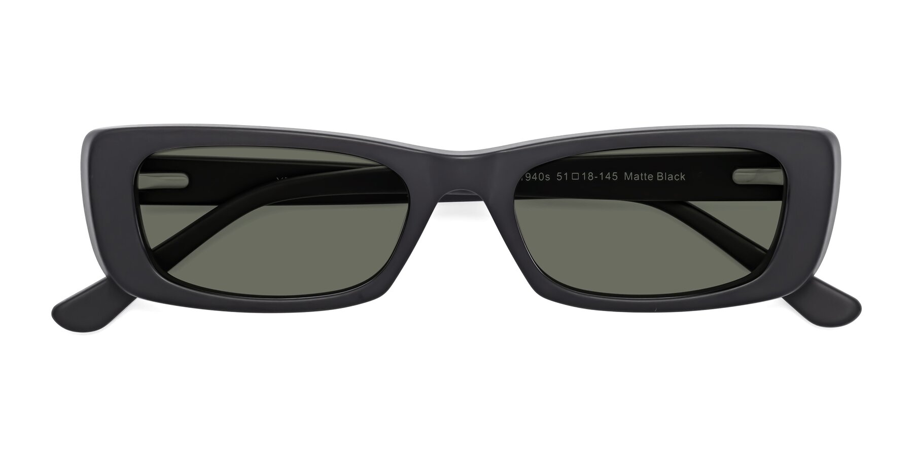 Folded Front of 1940s in Matte Black with Gray Polarized Lenses