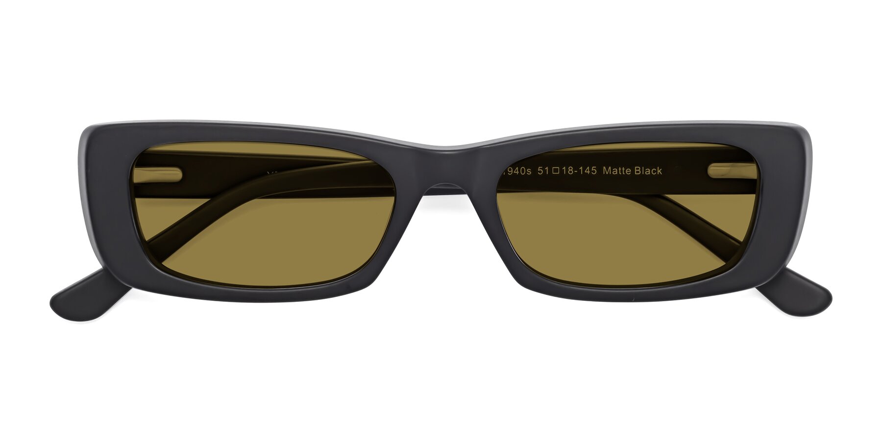 Folded Front of 1940s in Matte Black with Brown Polarized Lenses