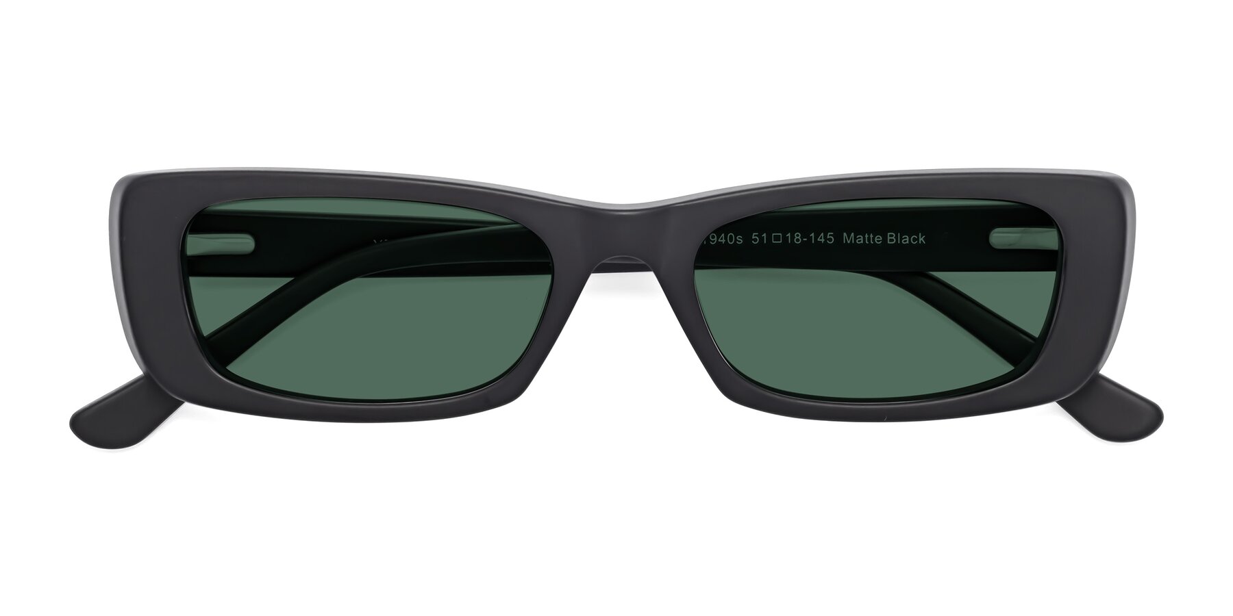 Folded Front of 1940s in Matte Black with Green Polarized Lenses