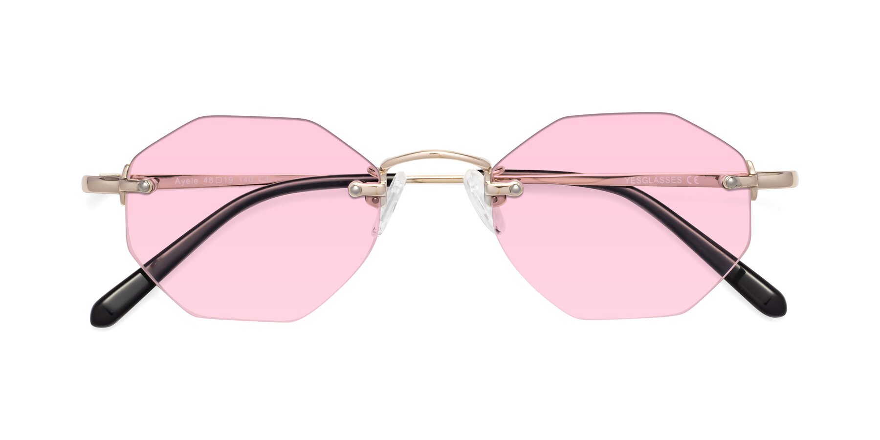 Folded Front of Ayele in Light Gold with Light Pink Tinted Lenses