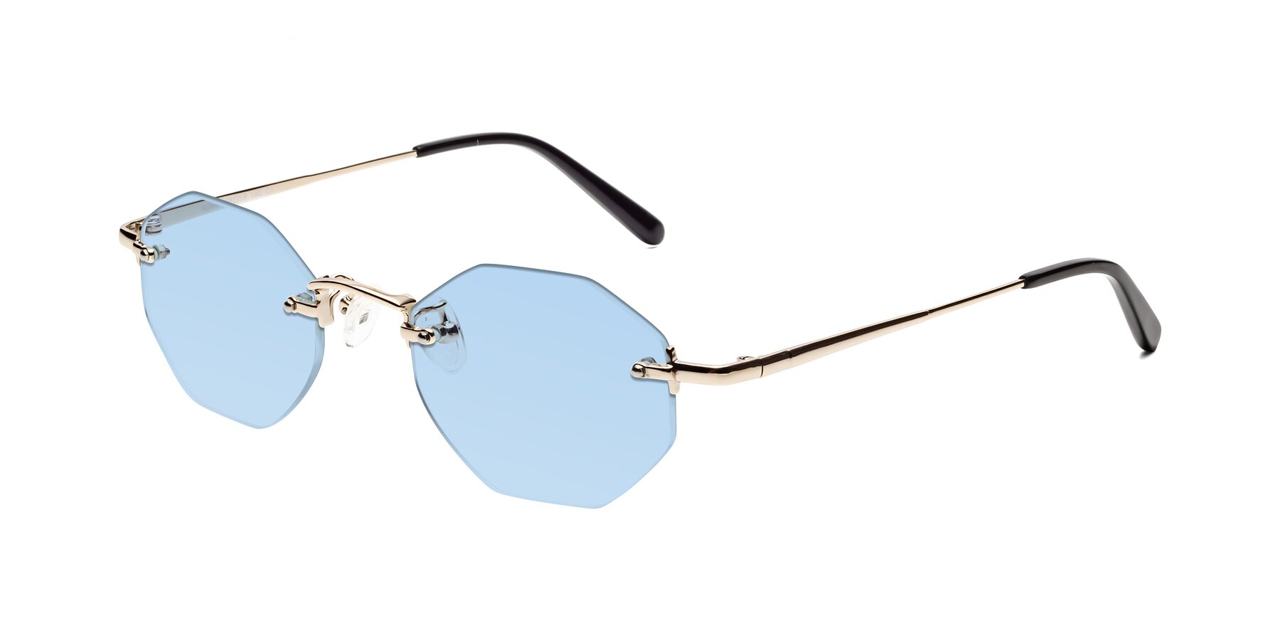 Angle of Ayele in Light Gold with Light Blue Tinted Lenses