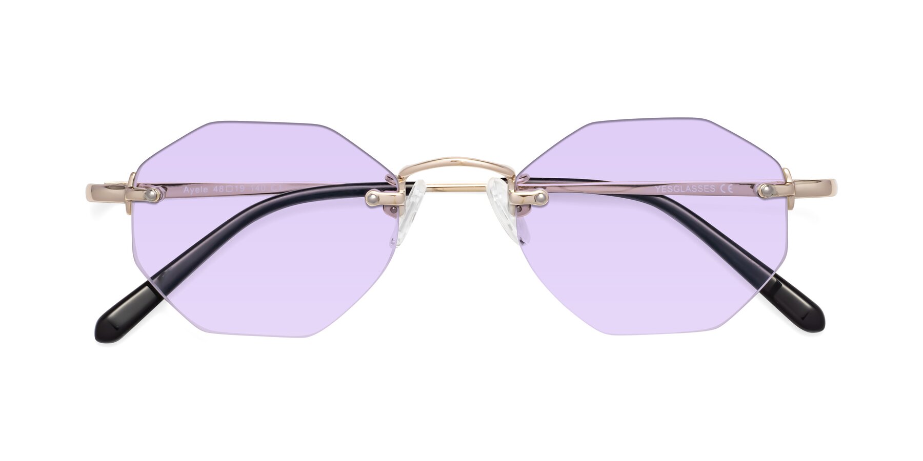 Folded Front of Ayele in Light Gold with Light Purple Tinted Lenses