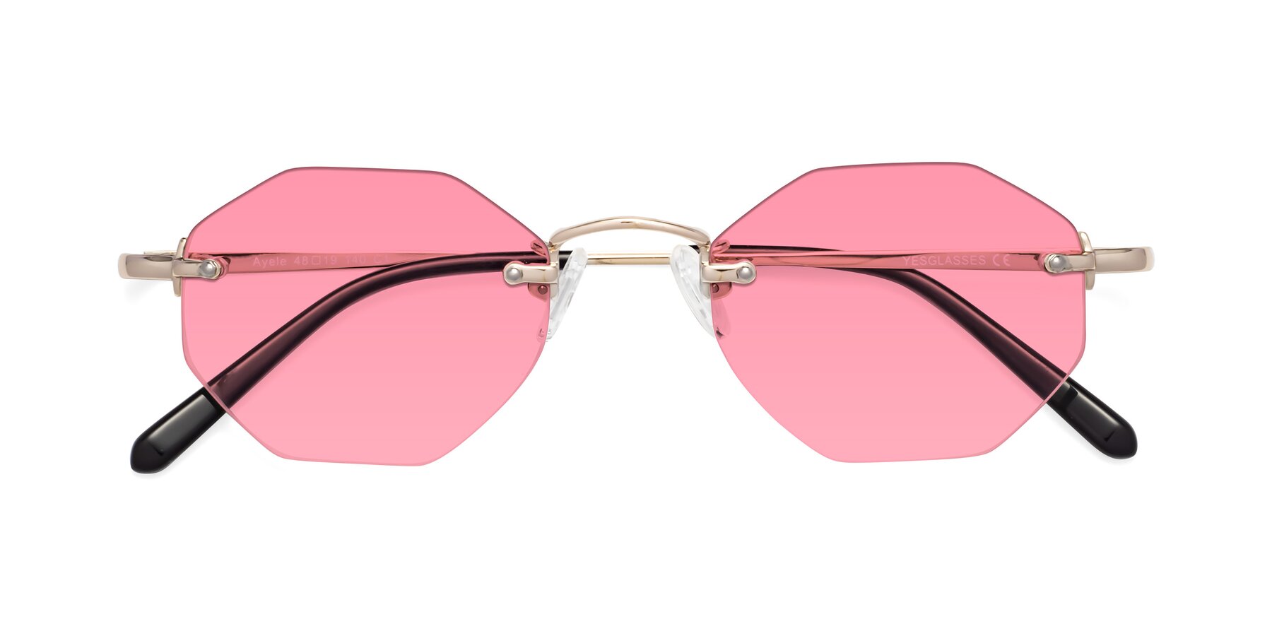 Folded Front of Ayele in Light Gold with Pink Tinted Lenses