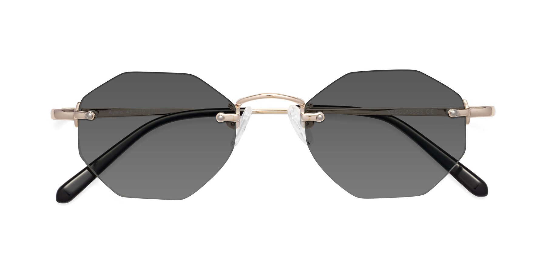 Folded Front of Ayele in Light Gold with Medium Gray Tinted Lenses