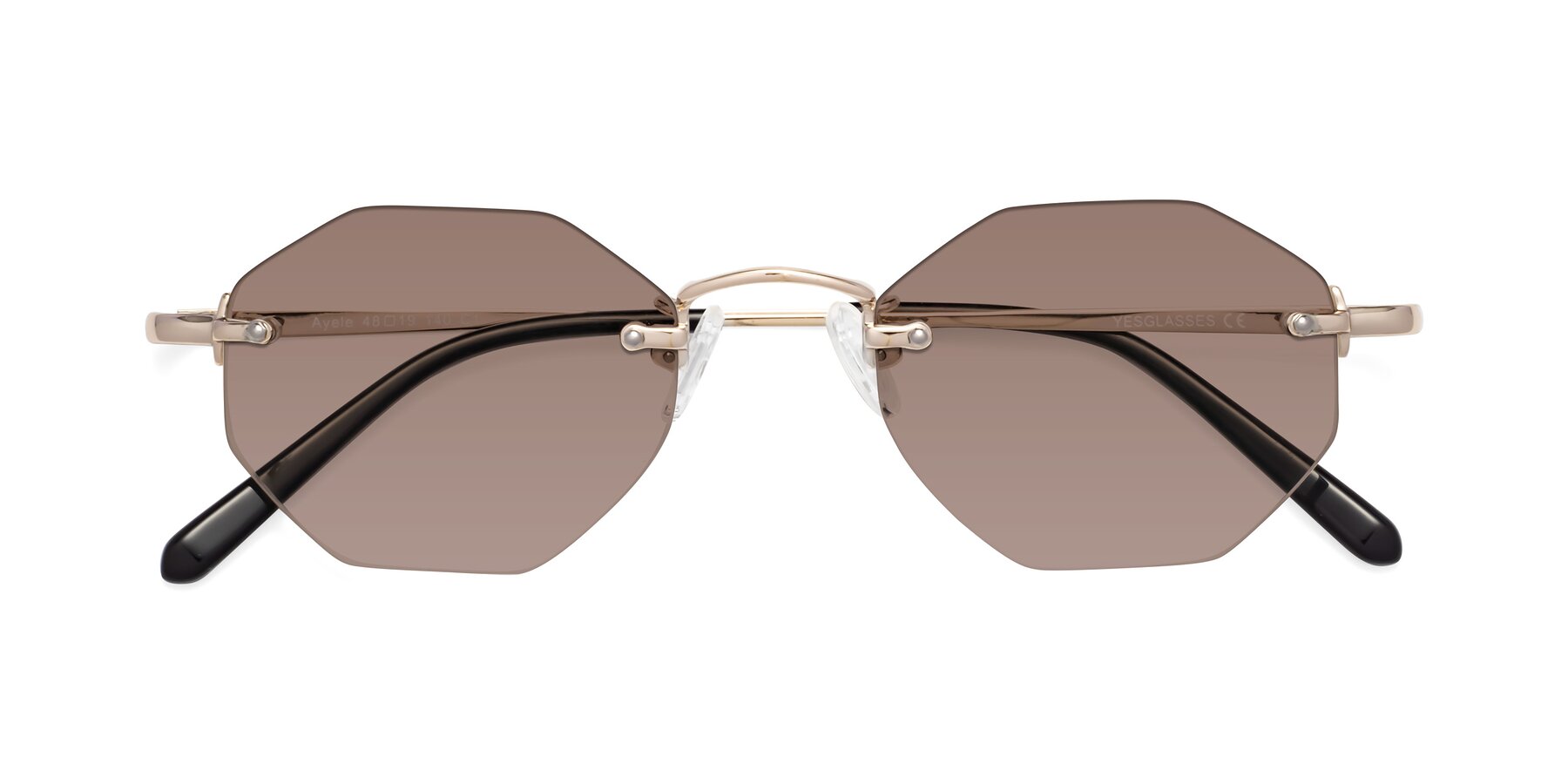 Folded Front of Ayele in Light Gold with Medium Brown Tinted Lenses