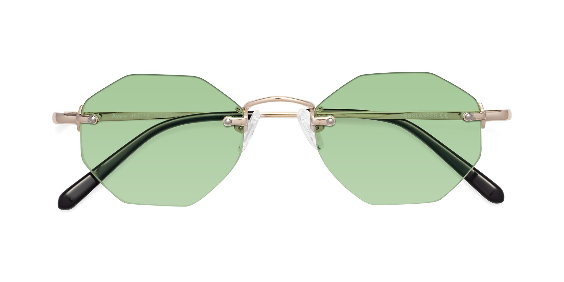 Folded Front of Ayele in Light Gold with Medium Green Tinted Lenses