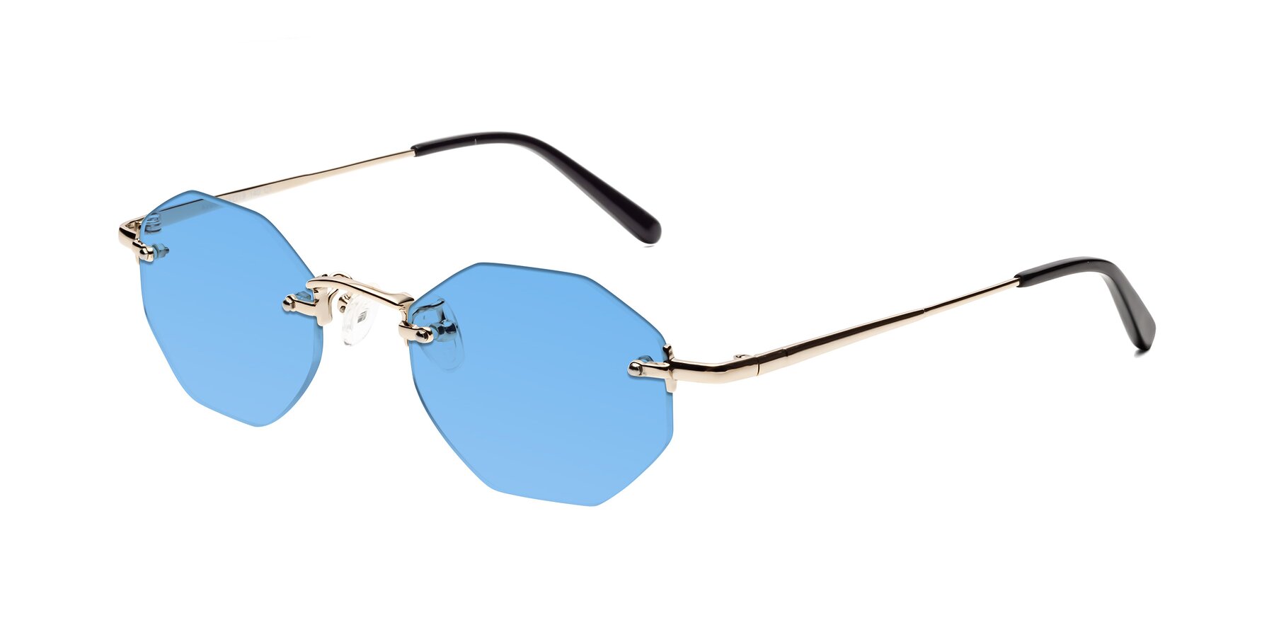 Angle of Ayele in Light Gold with Medium Blue Tinted Lenses