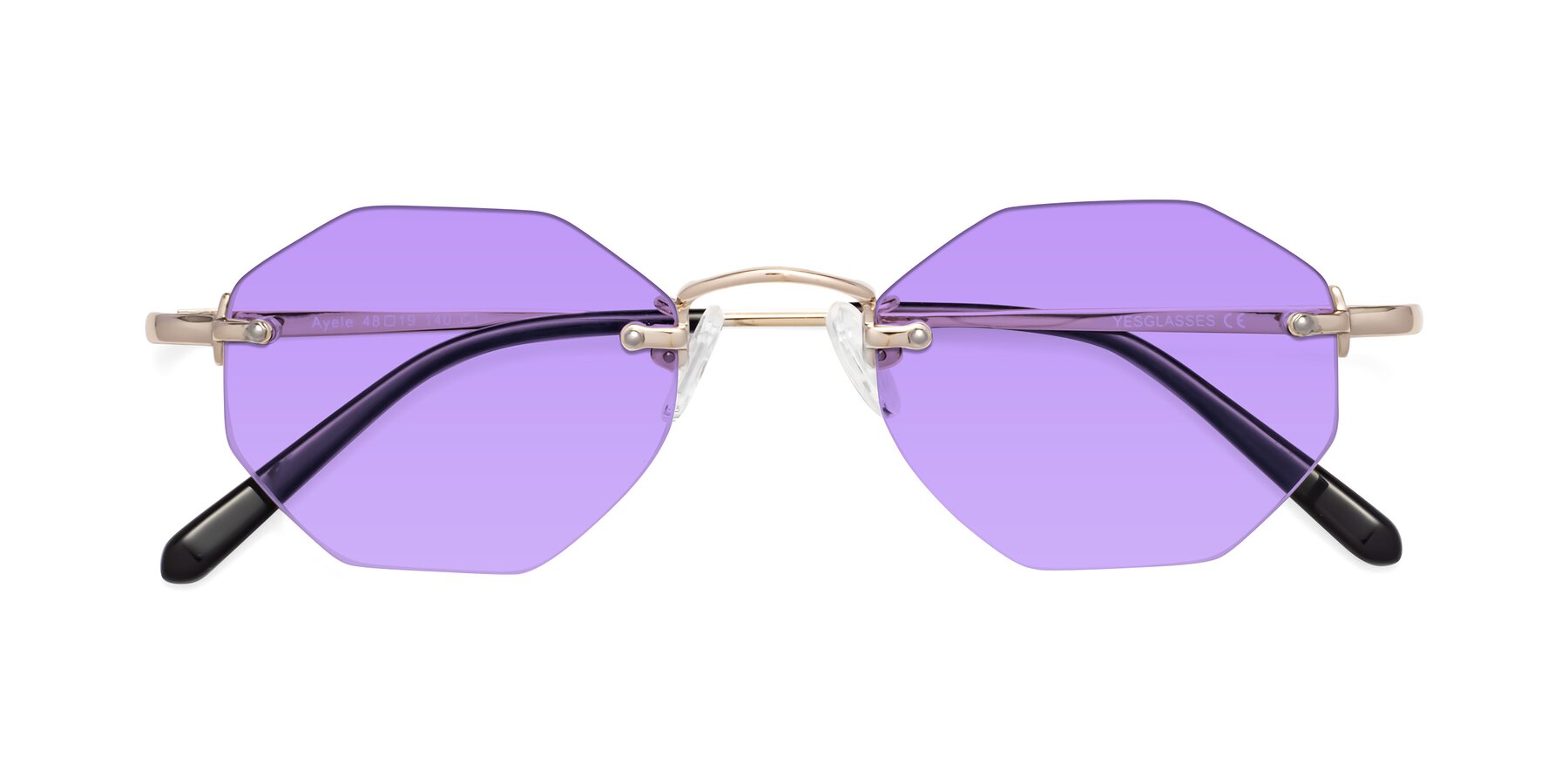 Folded Front of Ayele in Light Gold with Medium Purple Tinted Lenses