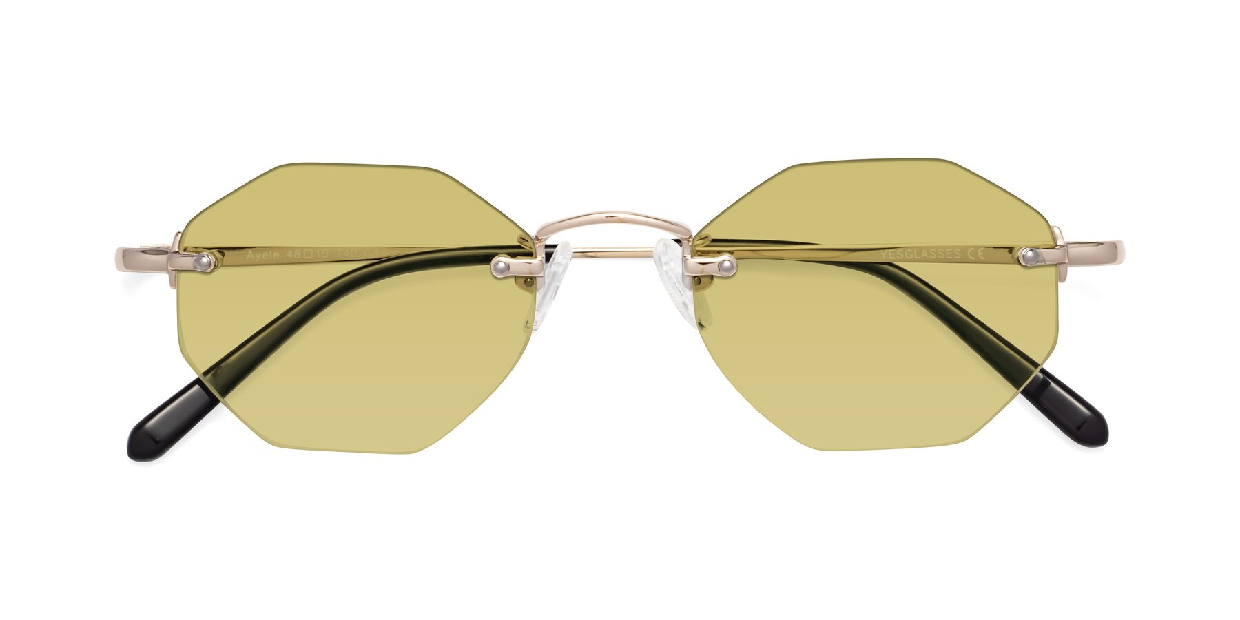 Folded Front of Ayele in Light Gold with Medium Champagne Tinted Lenses