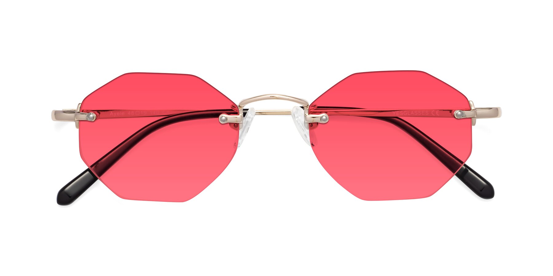 Folded Front of Ayele in Light Gold with Red Tinted Lenses