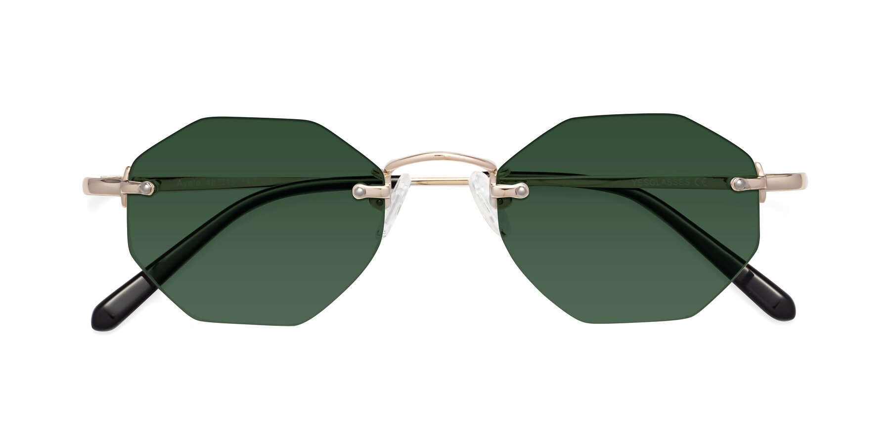 Folded Front of Ayele in Light Gold with Green Tinted Lenses