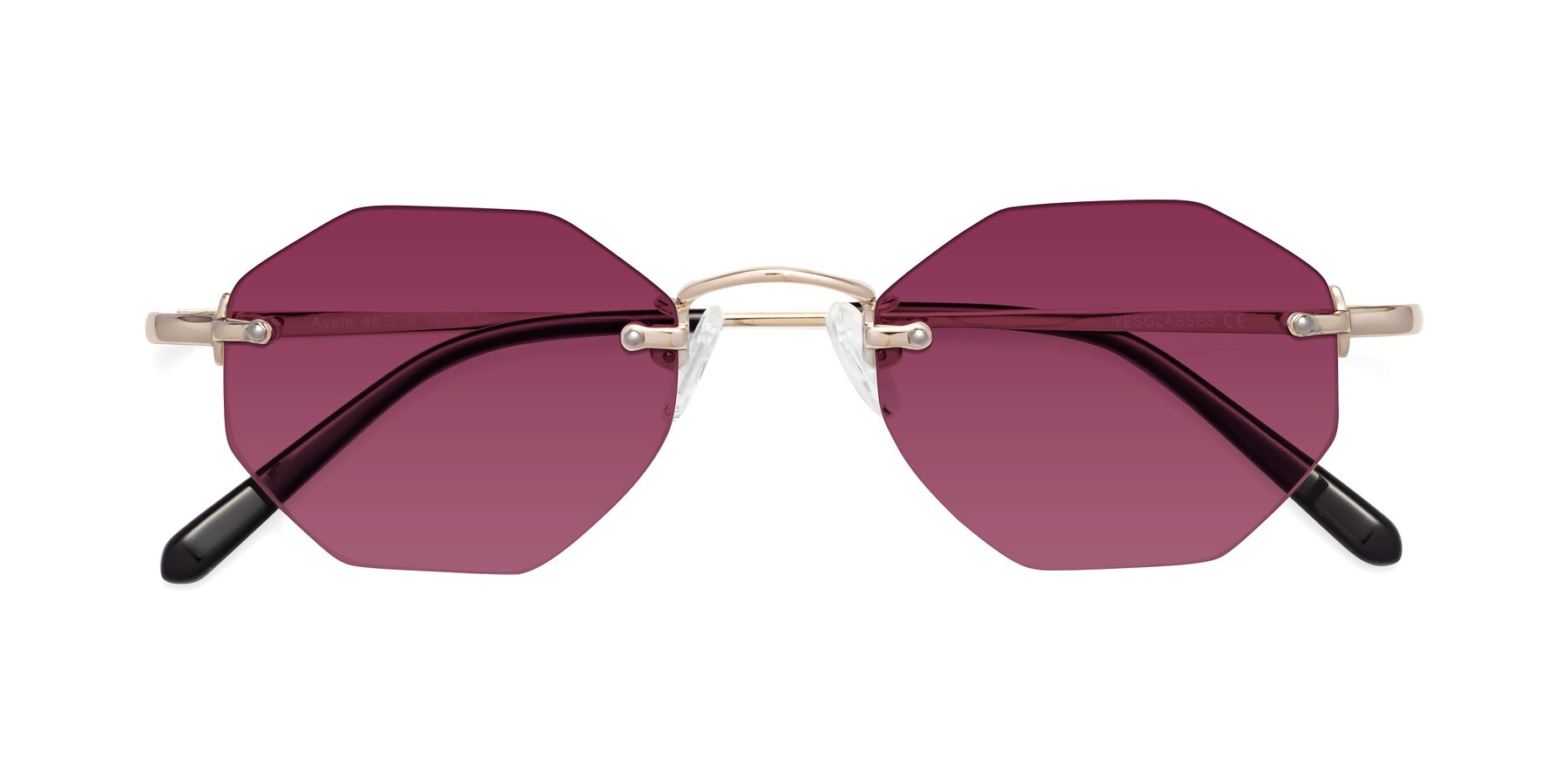 Folded Front of Ayele in Light Gold with Wine Tinted Lenses