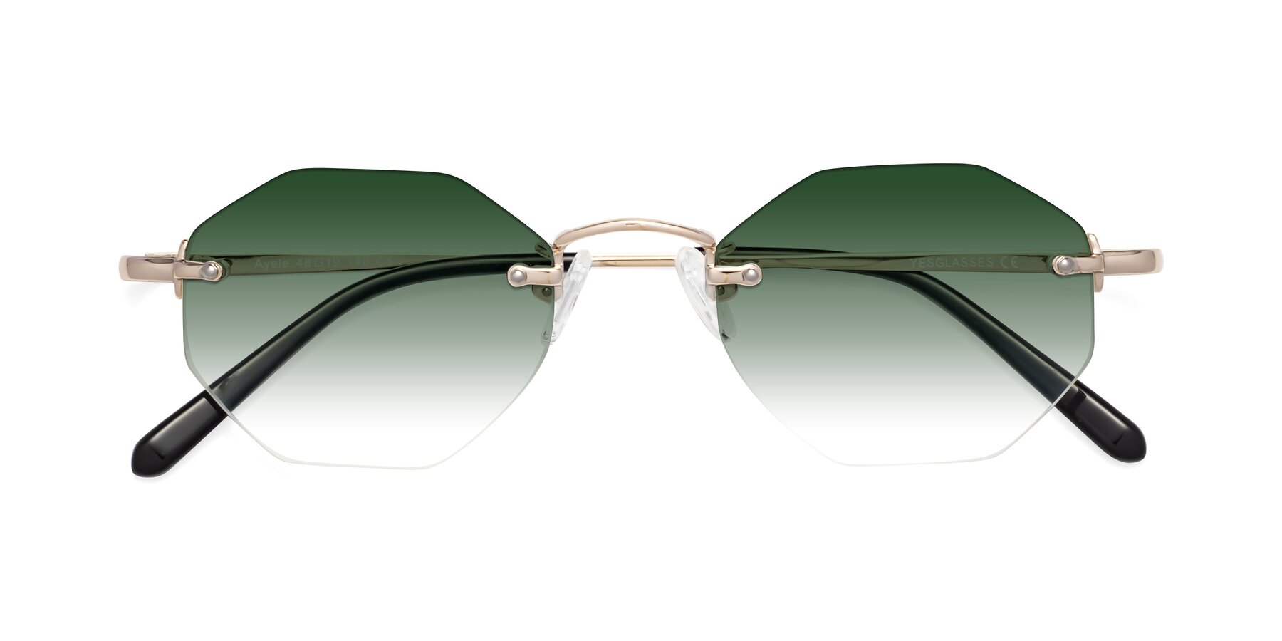 Folded Front of Ayele in Light Gold with Green Gradient Lenses